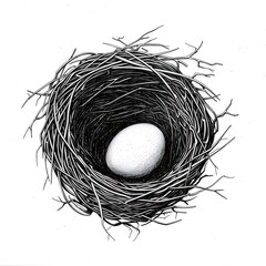 bird nest single egg sketch black white background