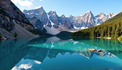 Fototapeta premium Majestic mountain peaks reflected in the crystal-clear lake water of the Colorado Rocky mountains, reflection, mountain, rocky
