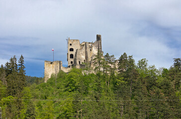 Ruins of the ancient Gothic castle Likava in Slovakia. Ruins of a 14th century castle on a mountain.