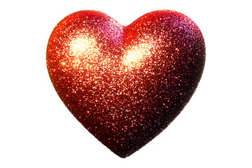 Shiny red glitter heart with a sparkling texture isolated on white transparent background. Concept of love, romance, and celebration