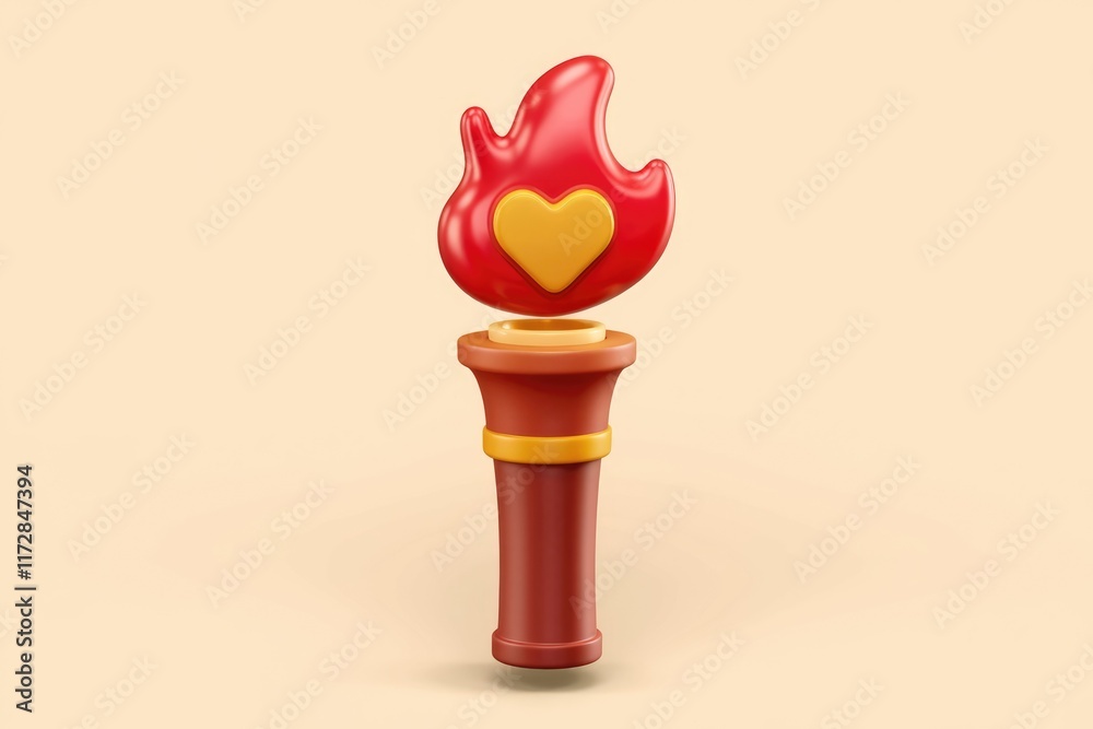 Aufkleber a 3d rendered image of a stylized torch with a heart-shaped flame, symbolizing passionate love.