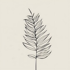 Fototapeta premium fern frond line art black light gray background