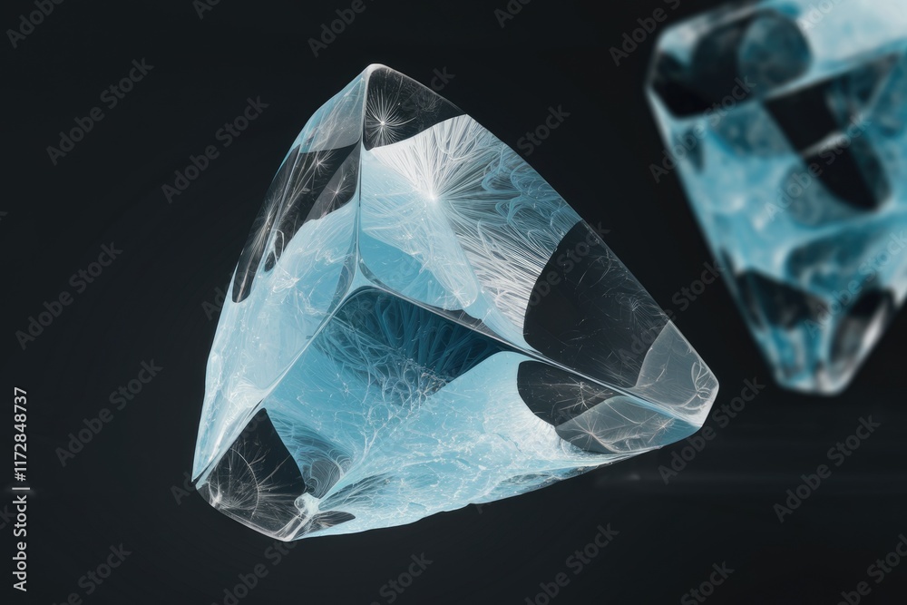 Aufkleber A mesmerizing, translucent, blue crystal with internal fractal patterns, seemingly floating in the dark.