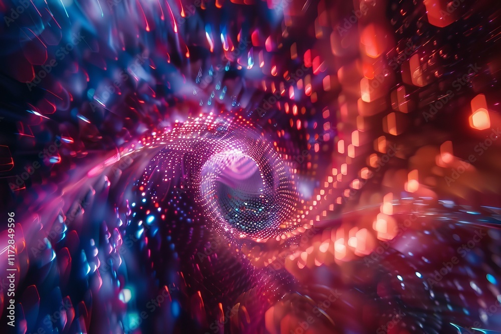 Poster abstract background with a whirling vortex of colorful lights creating a tunnel effect