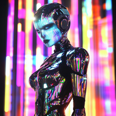 Naklejka premium Lady Robot Sheen Holographic Futuristic Sci-Fi Fash
