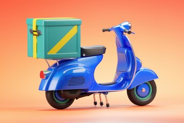 A vibrant blue scooter carries a teal gift box, symbolizing delivery or gifting.