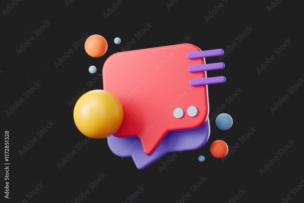 Aufkleber 3D rendering of colorful speech bubbles with small spheres, representing communication and messaging.