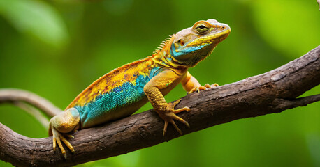 Close-up of a reptile in its natural habitat on a tree branch,
