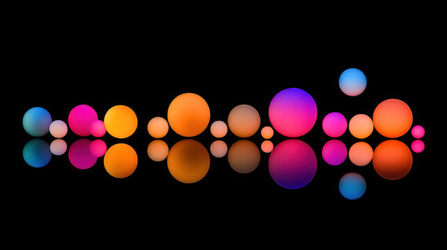 A polished 3D scatter plot with glowing spheres of varying sizes and vibrant colors, elegantly arranged on a reflective black base. The futuristic design enhances data visualization