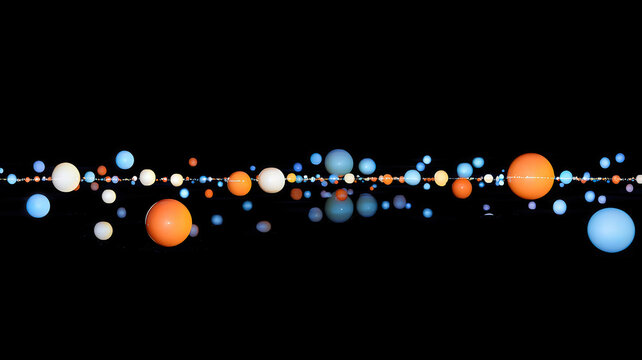 A polished 3D scatter plot with glowing spheres of varying sizes and vibrant colors, elegantly arranged on a reflective black base. The futuristic design enhances data visualization