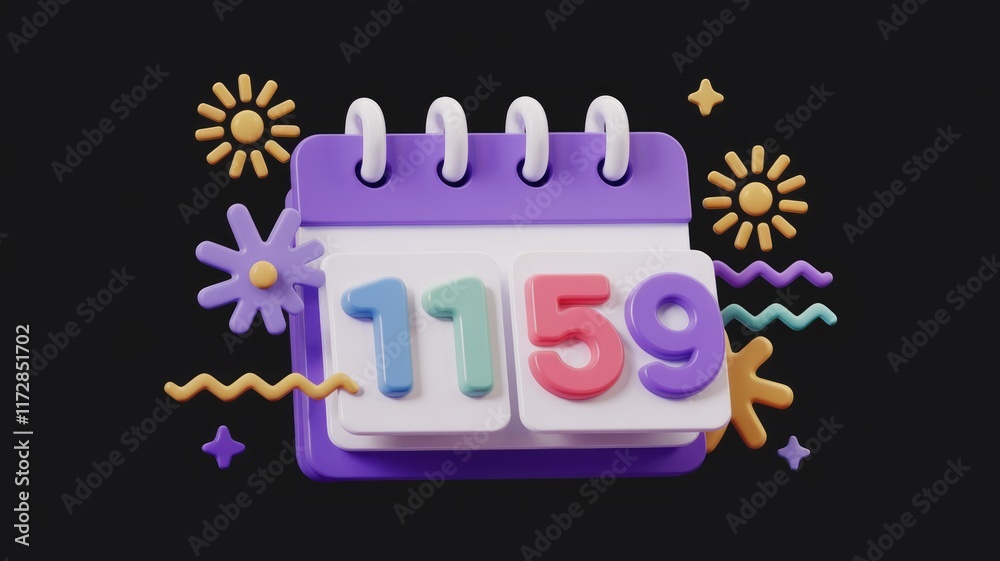 Poster a 3d render of a calendar displaying november 15th, decorated with playful, summery elements.