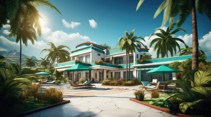 Obraz premium An illustration of a hotel in the morning