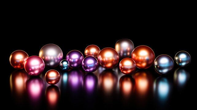 A polished 3D scatter plot with glowing spheres of varying sizes and vibrant colors, elegantly arranged on a reflective black base. The futuristic design enhances data visualization