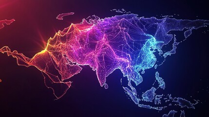 Asia map with network connections, colorful.