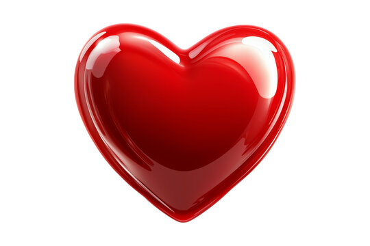 Shiny red heart with smooth, glossy texture isolated on white transparent background, symbol of love, passion and romance concept of Valentine Day