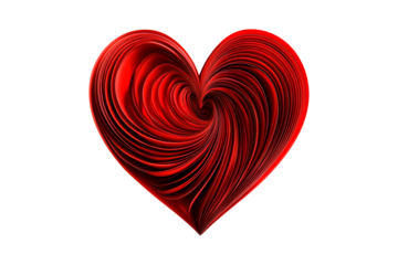 Abstract red heart with layered paper detailing, sharp, symmetrical design, isolated on white transparent backdrop, symbolizing love and passion