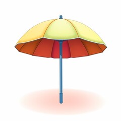 Obraz premium Beach Umbrella: A vibrant yellow and orange beach umbrella stands tall against a sunny backdrop, ready to provide shade and a touch of whimsy to your summer vacation. 