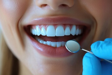 Fototapeta premium Young Female patient with open mouth examining dental inspection at dentist office.