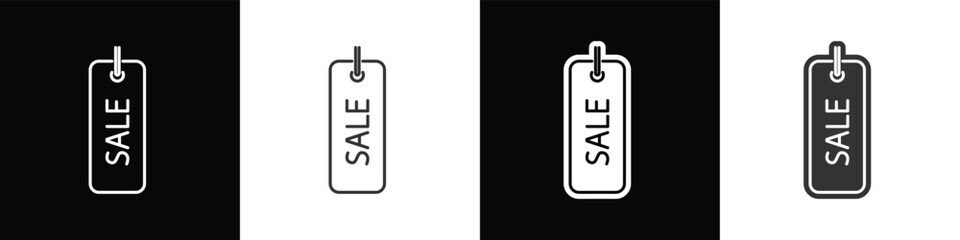Price tag with a rectangular shape and sale writing, Price tag vector illustration in black white and transparent background. Eps10