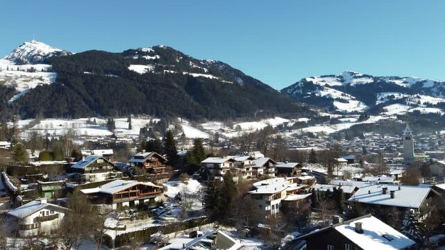 View of the town of Kitzb&uuml;hel at Wilder Kaiser in Austria Tyrol European Alps 4k
