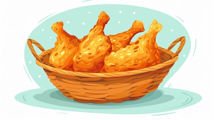 Delicious Chicken Legs in Basket Icon for Street Fast Food and Junk Cuisine