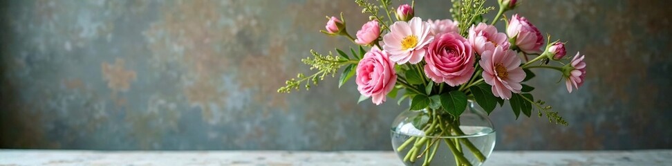 Obraz premium Delicate floral arrangement in a clear glass vase, arrangement, flowers, vase