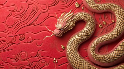Obraz premium Red gold dragon art, Chinese New Year.