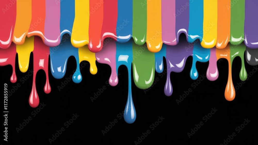 Aufkleber Vibrant rainbow paint drips on a transparent background, creating a colorful and dynamic visual.