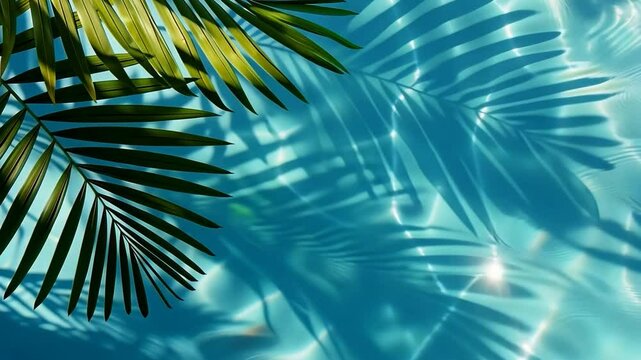 Turquoise Swimming Pool Water Surface with Palm Leaf Shadows Reflection