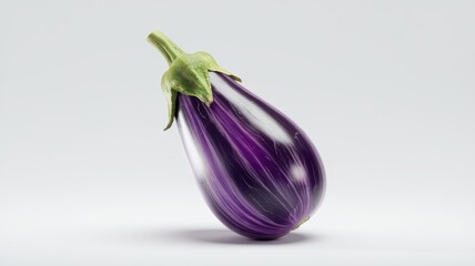 Striped eggplant, a vibrant purple vegetable, isolated on a white background.