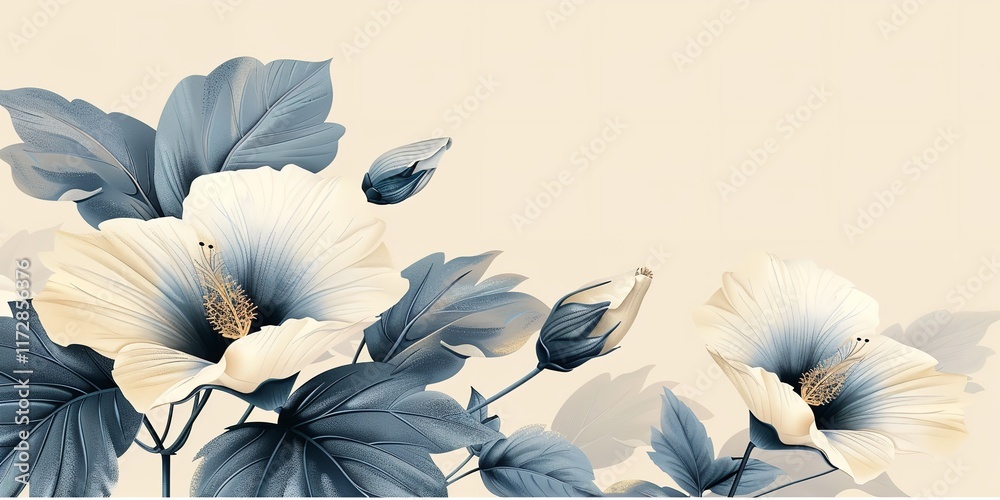 Fototapete a close-up of a representation of a moonflower on a light beige backdrop with an extensive area for 