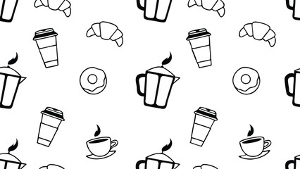 Set of Food Icon line Art Vector Drawing Pattern Illustration Background.