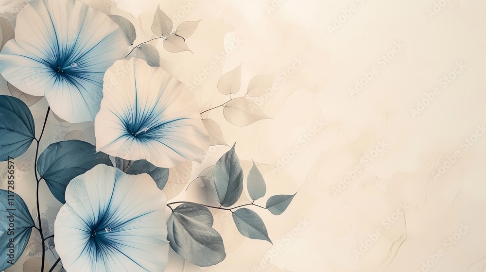 Fototapete a close-up of a representation of a moonflower on a light beige backdrop with an extensive area for 