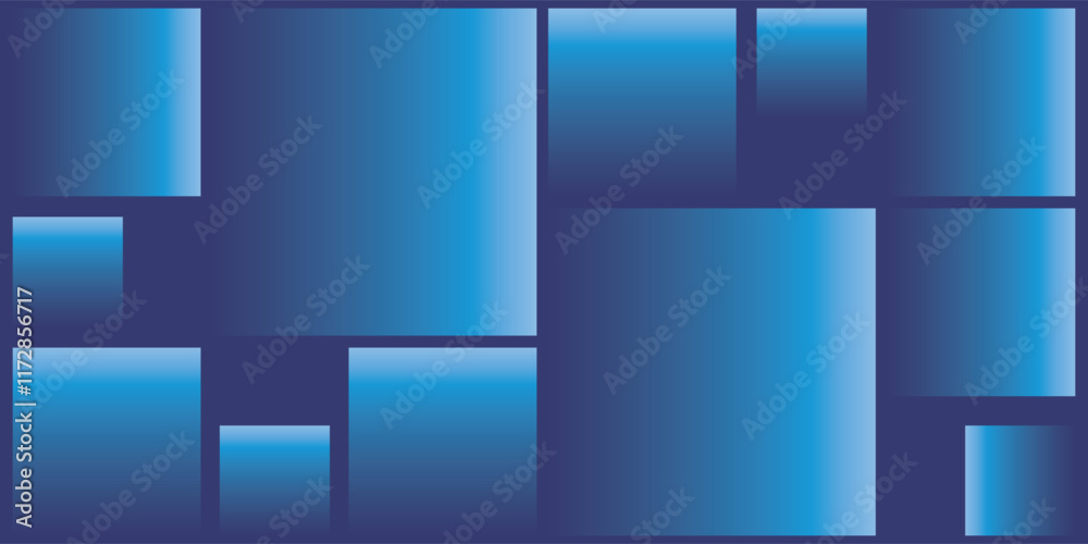 Wall mural simple rectangular tiled frames of various sizes, colored in shades of blue - geometric shapes patte