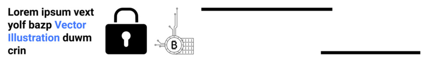 Blockchain diagram connecting to a secure lock, text placeholder. Ideal for cybersecurity, fintech, digital wallets, online security, data encryption, blockchain technology, secure transactions