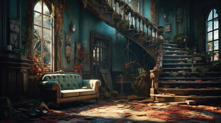 Obraz premium An illustration of an abandoned house room