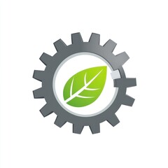 Green Leaf Inside a Grey Gear Represents Eco Friendly Technology