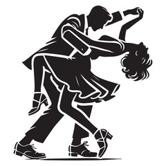 Lindy Hop Silhouette Vector Illustration, Solid White Background.