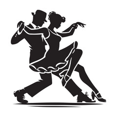 Lindy Hop Silhouette Vector Illustration, Solid White Background.