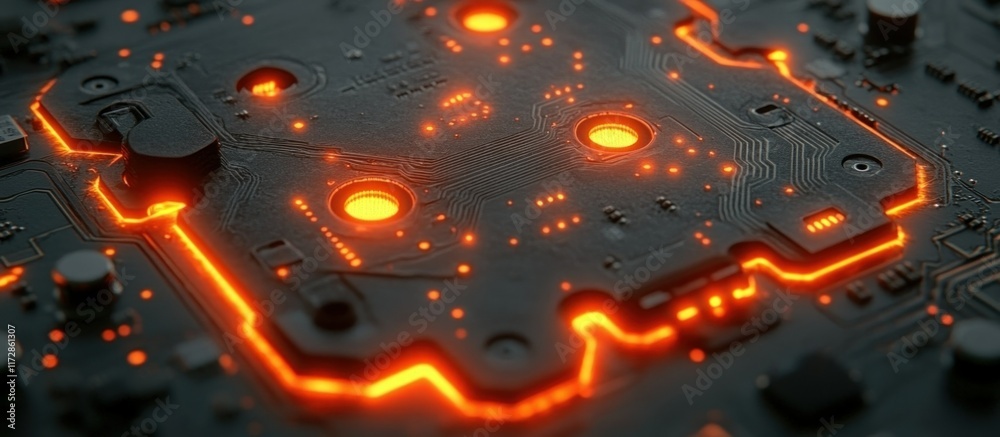 Poster high resolution visualization of futuristic data circuitry with illuminated patterns