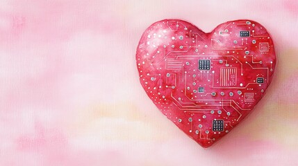 Watercolor heart with circuit board design
