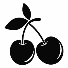 Minimalist Sour Cherry Silhouette Art in Black