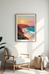 A minimalist art piece hanging on a blank wall, untouched, pristine