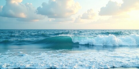 Fototapeta premium A serene landscape features rolling white waves on a fabric backdrop, background, roll, calm