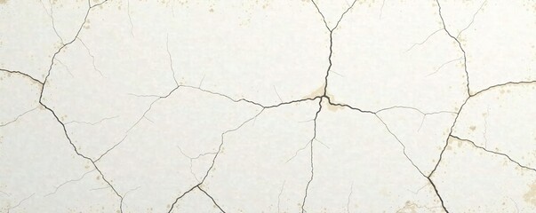 Obraz premium White cream glazed tile with deep cracked stretch marks and raised texture, deep cracks, weathered, fissures
