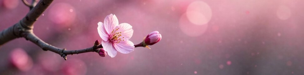 Naklejka premium A single pale pink flower blooming at the end of a slender tree branch, blossoms, tree