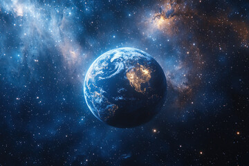Obraz premium Earth rotating in space with nebula background