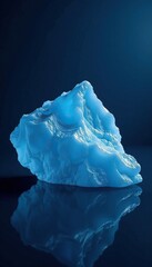 Fototapeta premium Glacial fragment isolated on dark blue background, cold landscape, winter scene, ice chunk