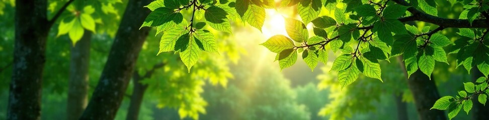 Dappled sunlight filtering through leafy branches, atmosphere, greenery, trees