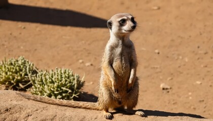 Fototapeta premium Alert Meerkat Standing Watchful in Sunny Desert